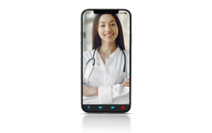 Telehealth woman doctor smiling on a cell phone
